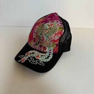 Kyoto Trucker Hat Cap Mens Black Snapback Dragon Bird Logo Mesh Julin Co Ltd Y2K